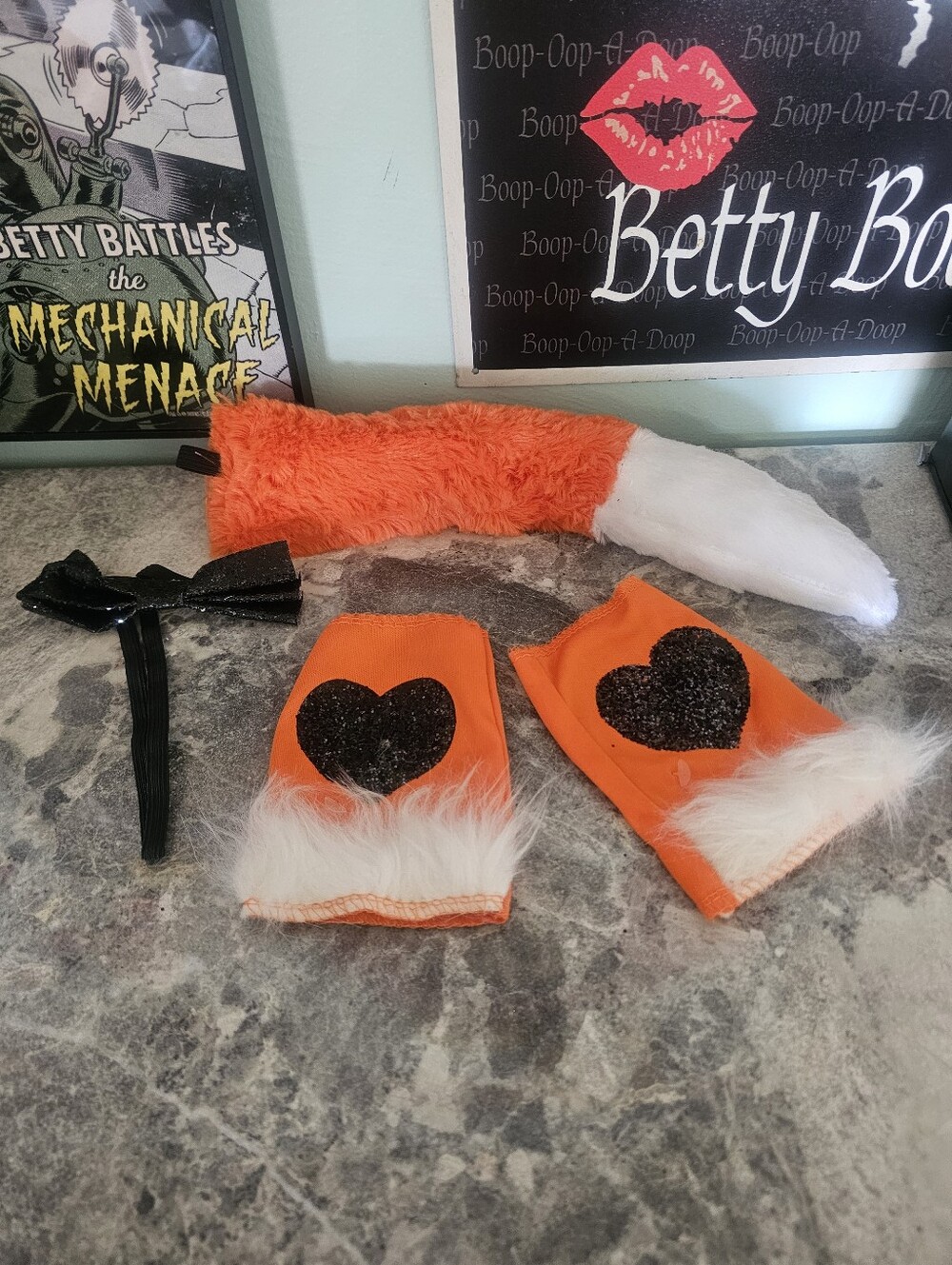 4-Piece Fox Cosplay Furry Accessory Set - Tail, Bowtie & Cuffs - Picture 2 of 2
